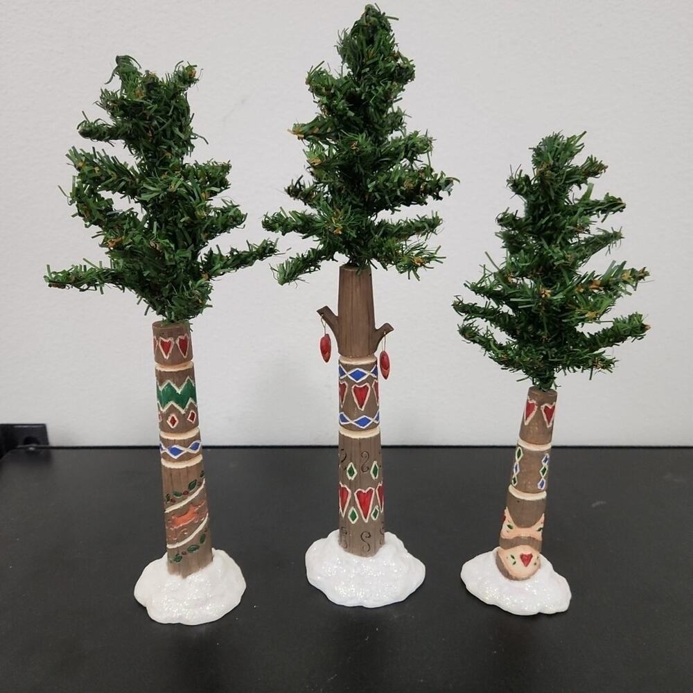 RARE 3 Enesco Karen Hahn Christmas Tree 1996 Vintage w Decorated Trunk Totem